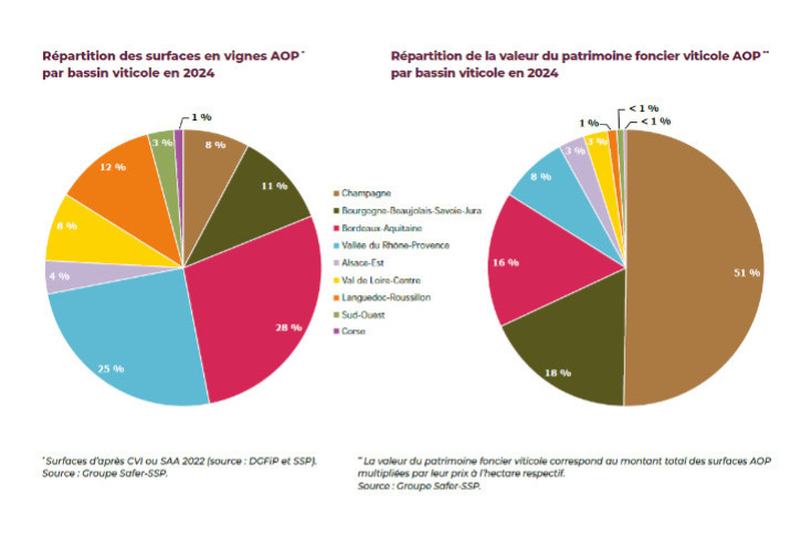 Champagne + Bourgogne = 62 % du patrimoine viticole AOC pour seulement 19 % des surfaces nationales