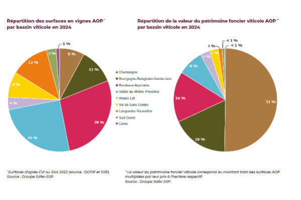 Champagne + Bourgogne = 62 % du patrimoine viticole AOC pour seulement 19 % des surfaces nationales