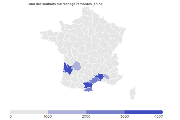 La carte des 22 195 hectares de vignes à arracher en France