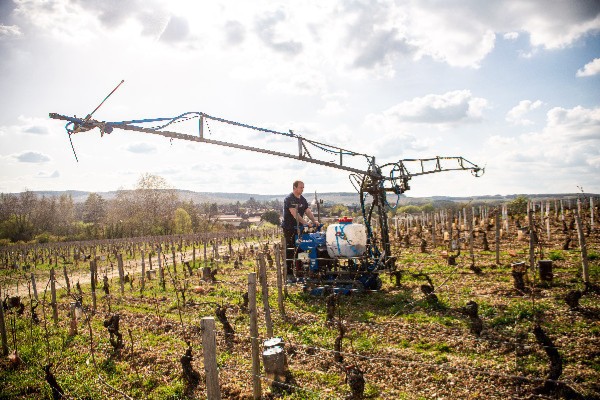 Un chenillard customisé pour les vignes en biodynamie